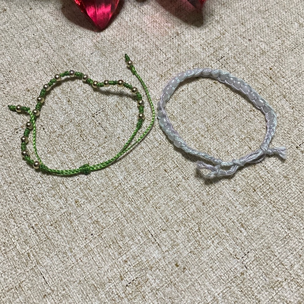 Elegant Green and White Beaded Bracelets